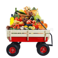 Outdoor Garden Wooden Wagon Cart Heavy Duty Yard Utility Dolly with Pull Handle
