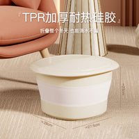 Foldable Portable Foot Spa Bucket for Adults, Over-Calf Soaking Tub with Optional Lid, Cream/Grey