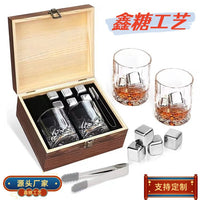 Whiskey Glass Gift Set with Chilling Stones in Wooden Box
