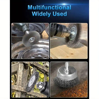 Hex Shank Wire Brush Set for Drill, Stainless Steel Rust Removal and Polishing