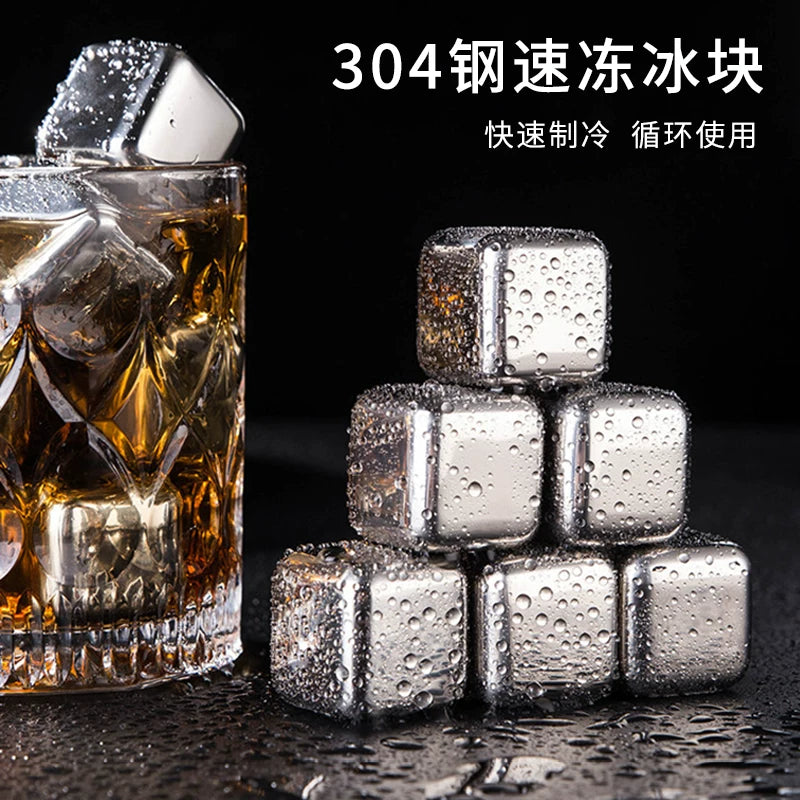 304 Stainless Steel Reusable Ice Cubes for Whiskey and Drinks, Chilling Stones with Tongs and Storage Box