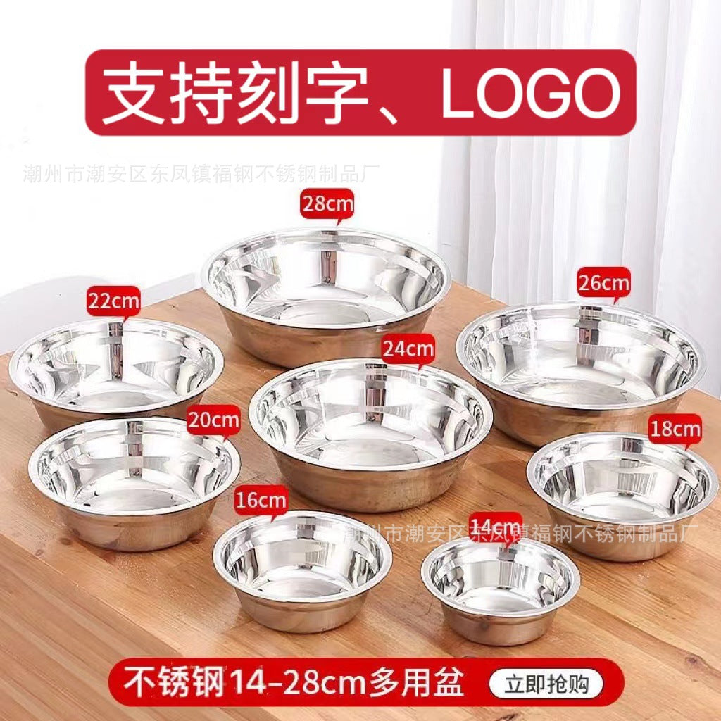 Stainless Steel Fast Food Plate Soup Bowl Student Dinner Plate Kitchen Food Grade Baking Mixing Basin