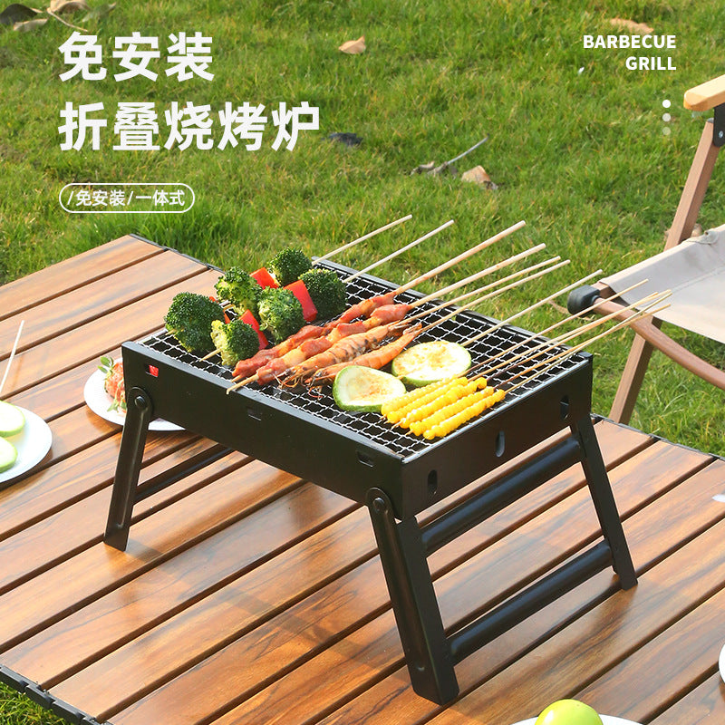 Portable Folding BBQ Grill for Home Outdoor Use, Charcoal Barbecue Stove, Disposable Grill Option