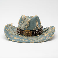 Women's Denim Patchwork Distressed Bucket Hat for Summer Outdoor Sun Protection