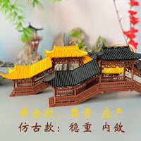 Miniature Ancient Chinese Covered Bridge Pavilion for Micro Landscape Aquariums and Bonsai