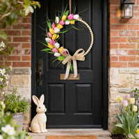 2026 New Spring Easter Wreath with Wooden Beads and Artificial Tulips for Door Decoration