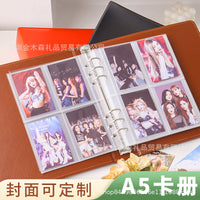 A5 6-Ring Leather Binder for 3-Inch Photo Cards with Compact Quad-Pocket Pages