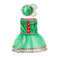 Christmas Pet Green Tulle Dress and Hat Set for Dogs