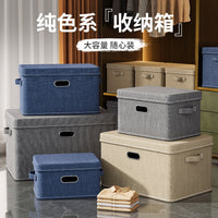 Foldable Cotton Linen Storage Box with Lid for Desk, Toys, Clothes, and Wardrobe Organization