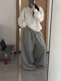Women's Retro American Style Loose Wide Leg Sweatpants High Waist Casual Trousers