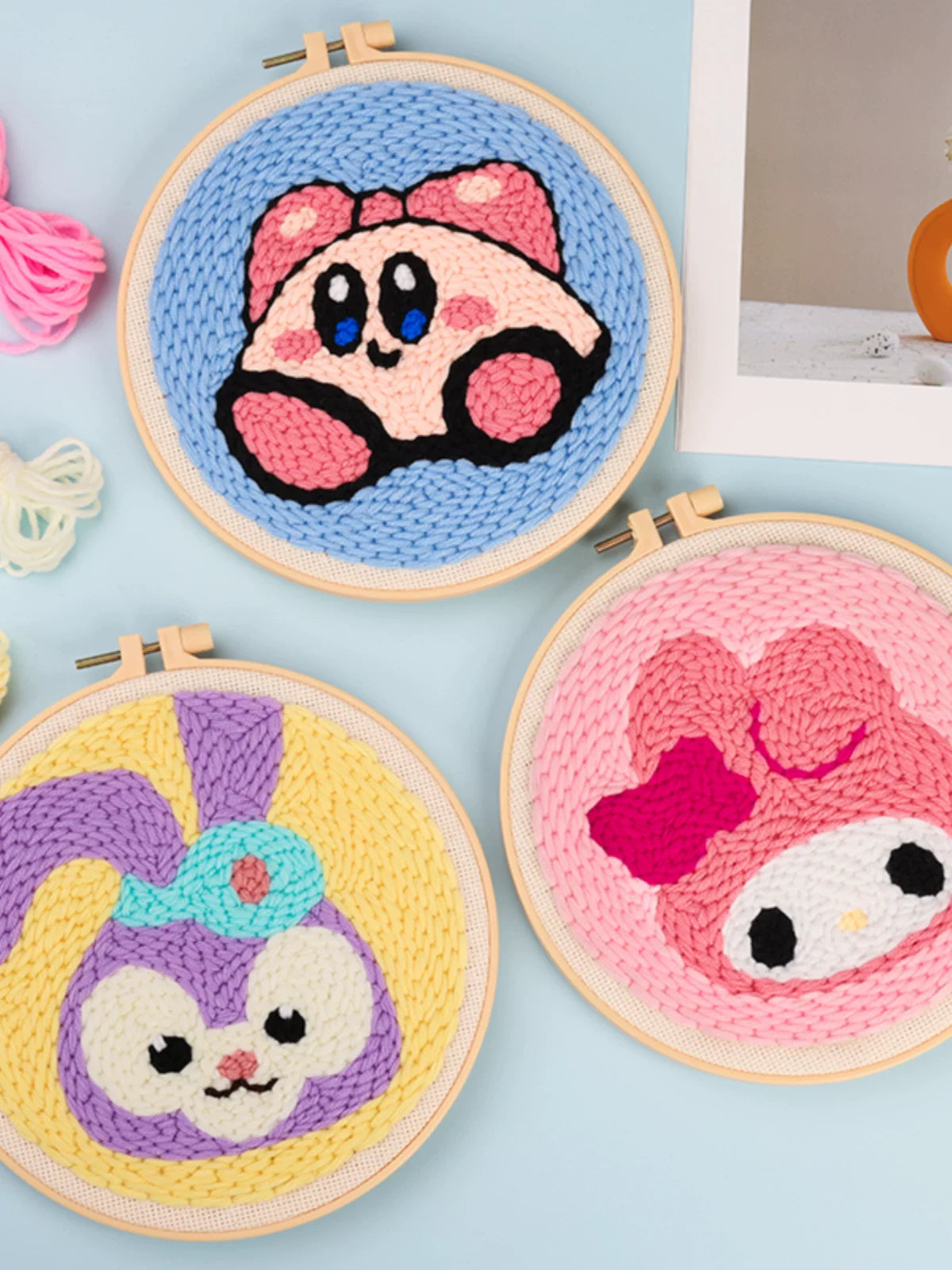 Punch Needle Embroidery DIY Kit with Yarn and Frame for Beginners, Cartoon Animal Designs