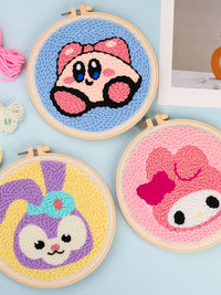 Punch Needle Embroidery DIY Kit with Yarn and Frame for Beginners, Cartoon Animal Designs