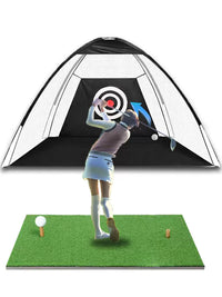 Golf Practice Net Hitting Cage with Mat for Indoor Outdoor Personal Training