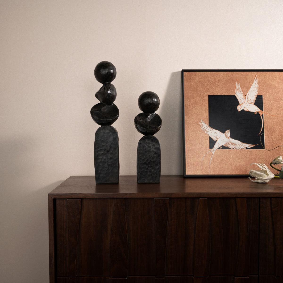 Wabi-Sabi Style Black Abstract Geometric Sculpture for Home Decor