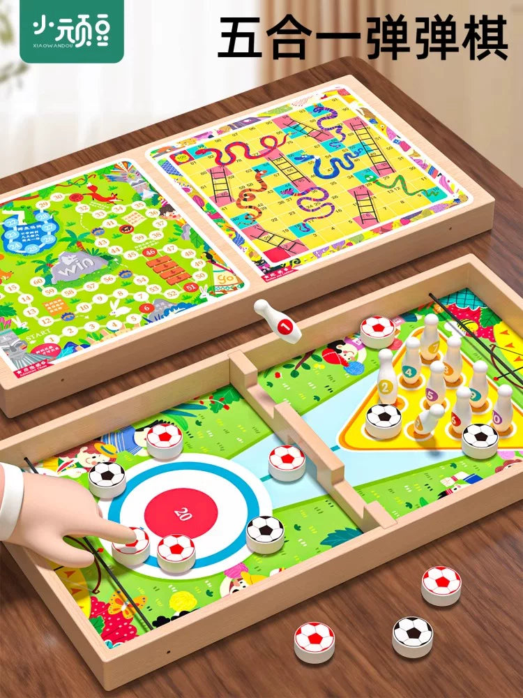 Wooden Fast Sling Puck Game Set for Kids and Adults - Multi-Game Tabletop Fun
