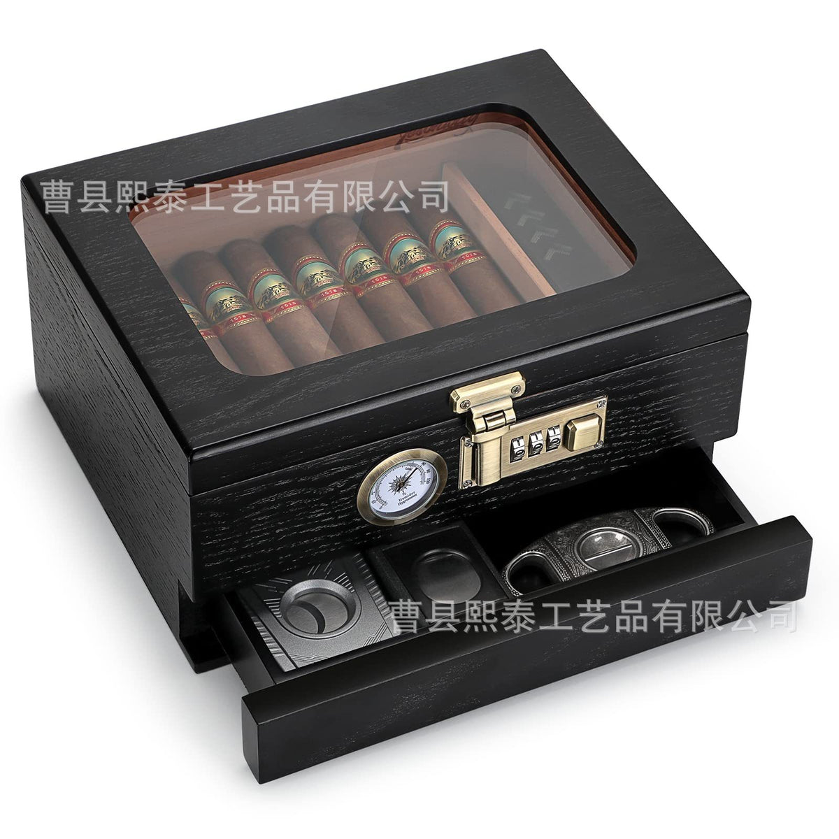 Wooden Cigar Humidor Box with Transparent Lid