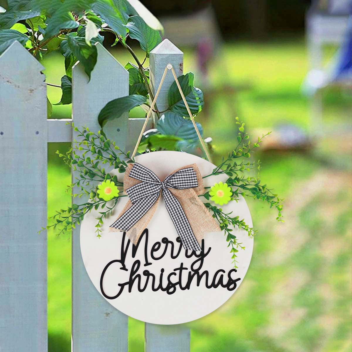 Christmas Door Hanging Decoration 3D Letter Bow Green Plant Wreath for Holiday Scene