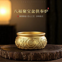 Brass Eight Blessings Incense Burner for Home Altar and Worship