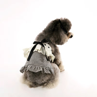 Pet Dog Cat Plaid Princess Dress with Bowknot Lace and Headwear