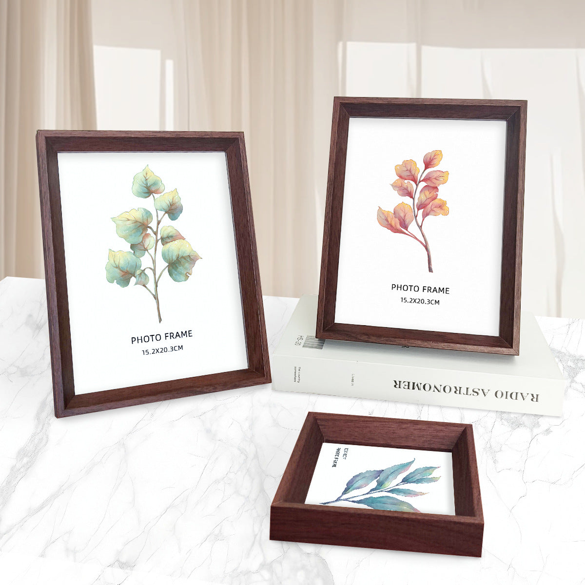 MDF Wood Photo Frame Walnut Finish for Tabletop or Wall Mounting