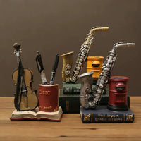 Retro Musical Instrument Pen Holder for Desk Organization, Creative Student Art Decor