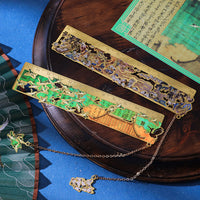 Vintage Chinese Painting Metal Bookmark Hollow Reading Clip with Tassel for Journals and Gifts