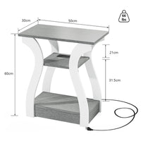 Side Table with Charging Station, USB Ports, and Outlets, 3-Tier Nightstand