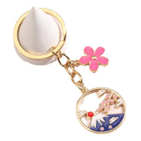 Mount Fuji Alloy Enamel Keychain with Cherry Blossom Design for Bags and AirPods