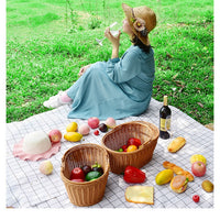 Handwoven Rattan Picnic Basket with Handle, Easy-Clean Storage for Snacks and Fruits