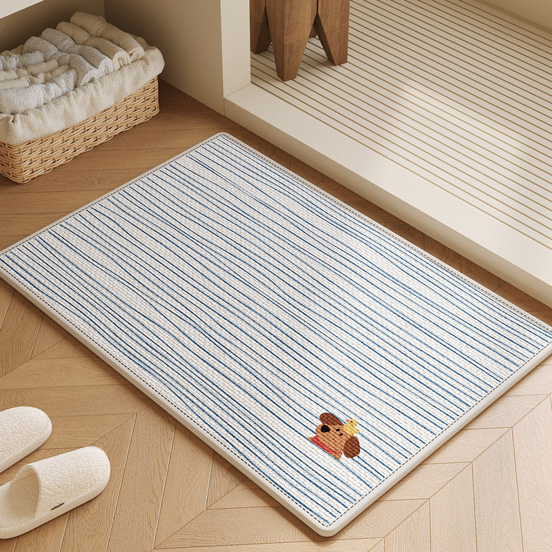 Cartoon Linen Weave Non-Slip Absorbent Bath Mat for Bathroom Entryway and Washstand