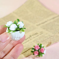 Miniature Artificial Rose Potted Plant for DIY Dollhouse Garden Decor