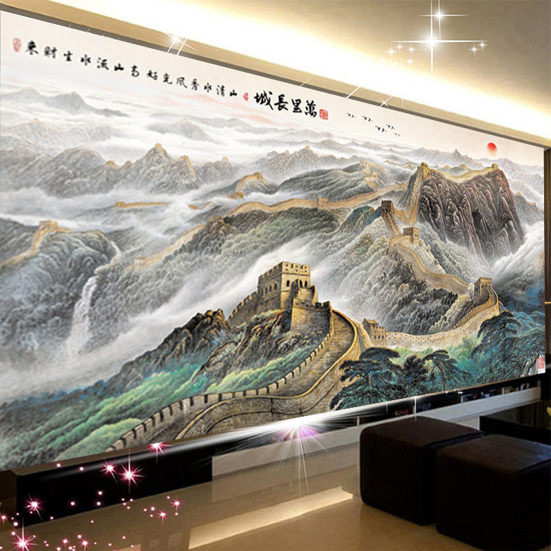 5d钻石画2022新款满钻客厅万里长城水晶砖石画山水风景十字绣2021