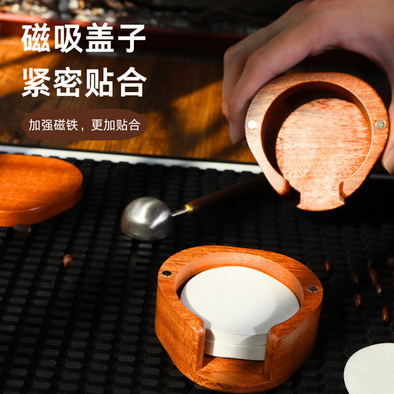 Wooden Coffee Filter Paper Holder with Magnetic Lid, Round Storage Box for V60 Filters