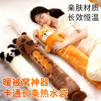 Long Hot Water Bottle with Plush Cover for Bed Warming and Pain Relief