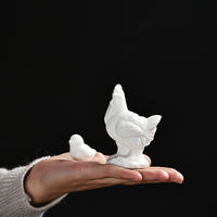 Miniature White Ceramic Chicken Figurines for Garden & Micro Landscape Decor
