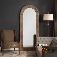 Arched Full-Length Mirror for Bedroom Living Room, Wall-Mounted or Freestanding Dressing Mirror, New Chinese Rustic American Style