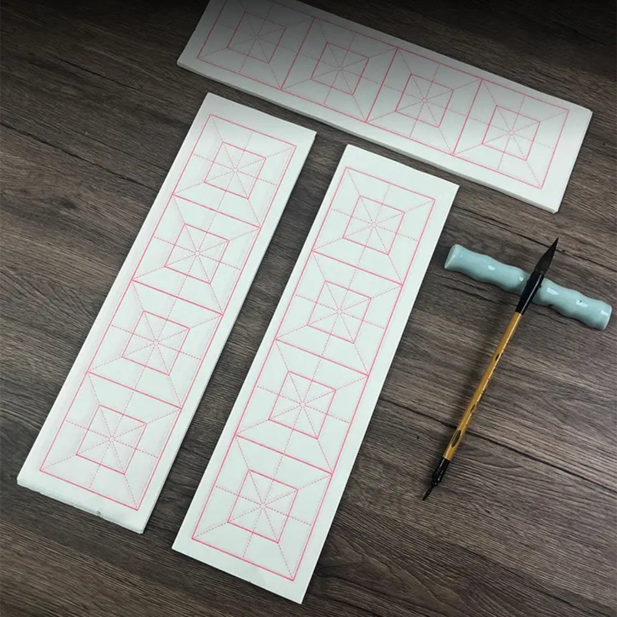 White Xuan Paper Calligraphy Practice Grid Paper - Semi-Sized Rice Grid for Brush Pen Calligraphy