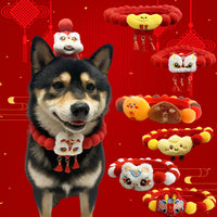 Pet Christmas Chinese New Year Pom-Pom Collar for Cats and Dogs with Magic Tape