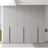 Minimalist Wardrobe Bedroom Home Gray Finished Combination Hanging Area Multi-Hinged Door Armoire Solid Wood Particle Board