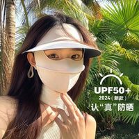 Ice Silk Sun Protection Face Mask with Brim for Women, UV Protection Full Face Cover