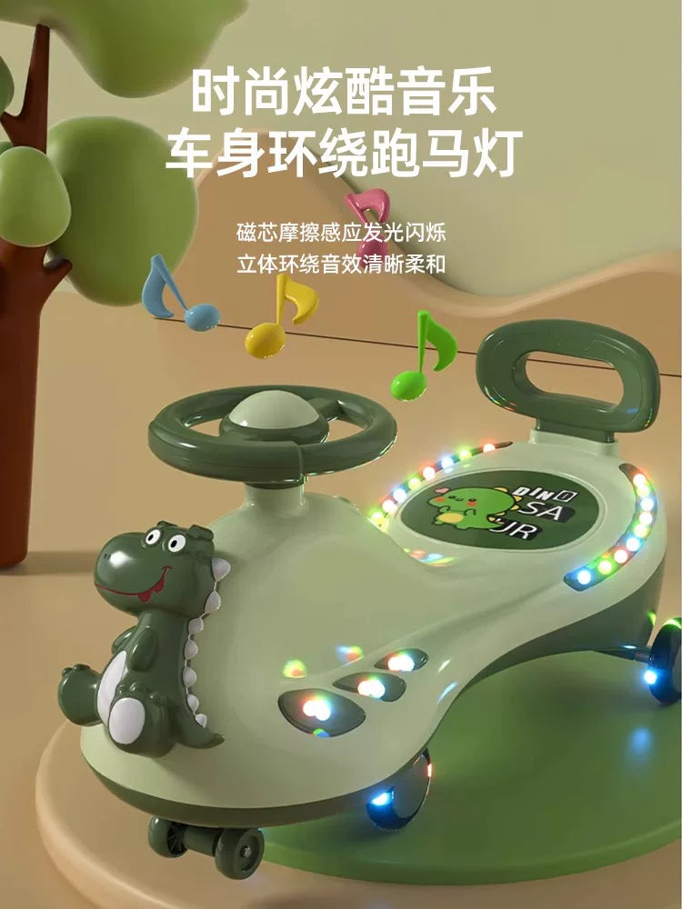 Kids' Ride-On Swing Car with Silent Flashing Wheels and Music, Ages 1-6, Anti-Rollover Design