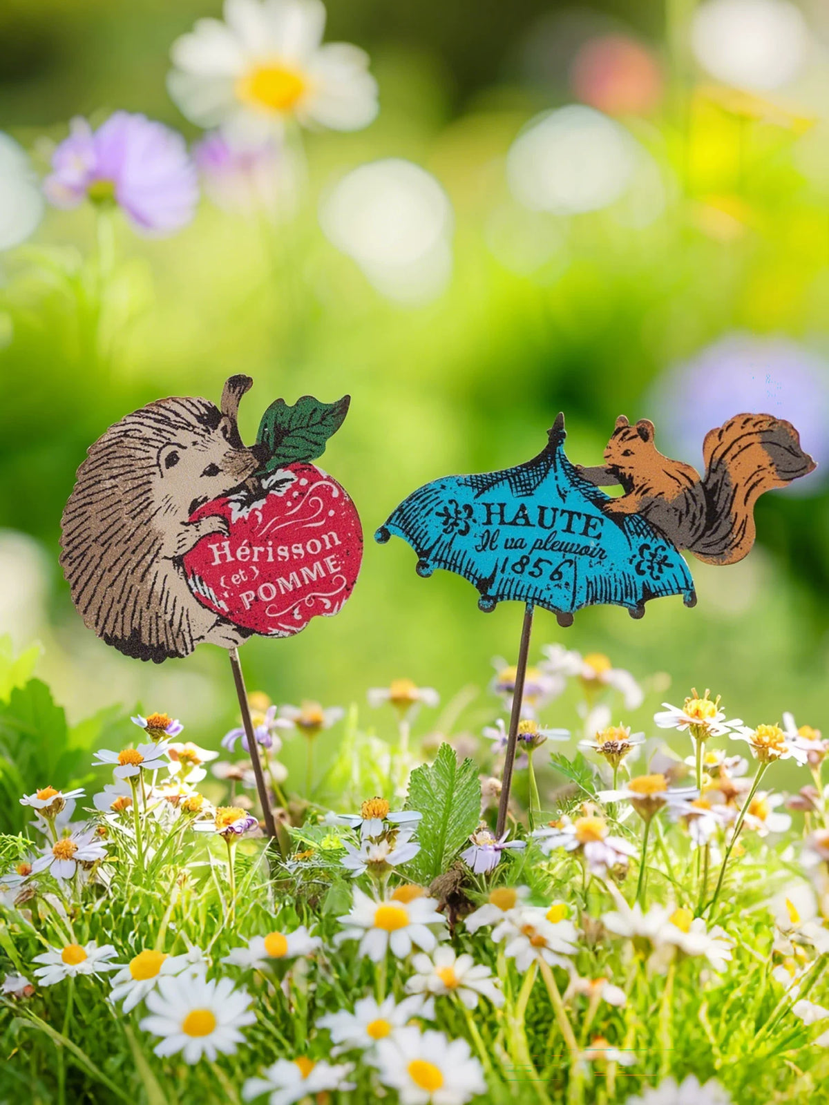 Creative Cartoon Squirrel Hedgehog Iron Art Plant Pot Decor Garden Stakes
