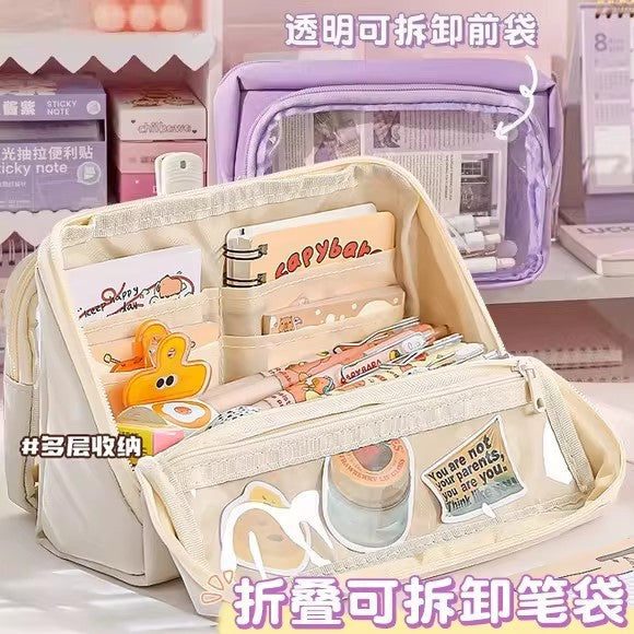 Detachable Clear Large Capacity Pencil Case Multi-layer Standing Stationery Pouch for Students