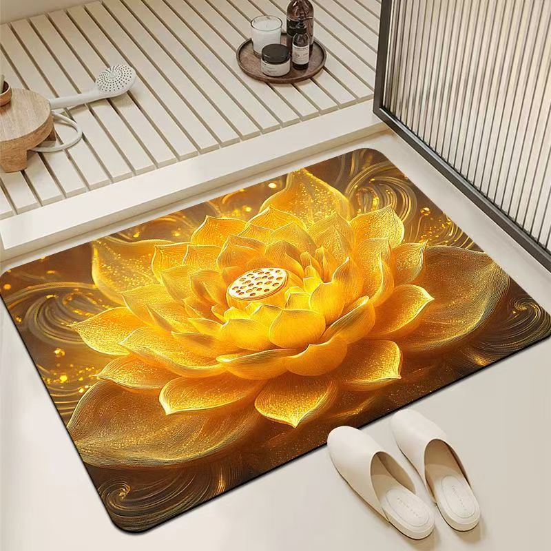 Diatomaceous Earth Absorbent Bath Mat with Lotus Pattern for Bathroom Entrance