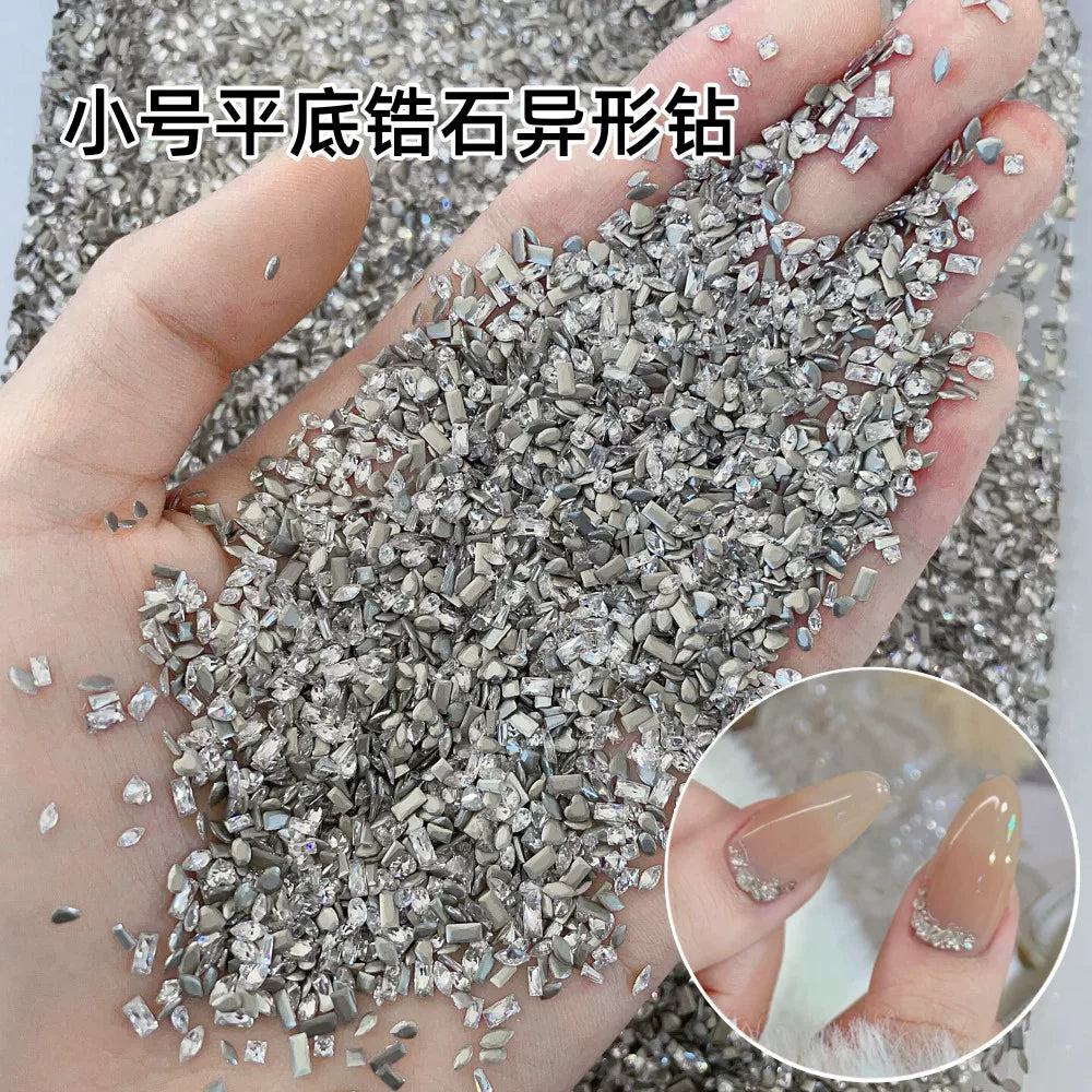 Mini Flat-Back Zircon Nail Art Rhinestones - 5A High-Quality Silver White Micro Zircon Eye-Shaped Nail Decorations