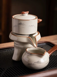 Ru Kiln Automatic Tea Set with Rotating Teapot and Cups for Home Use