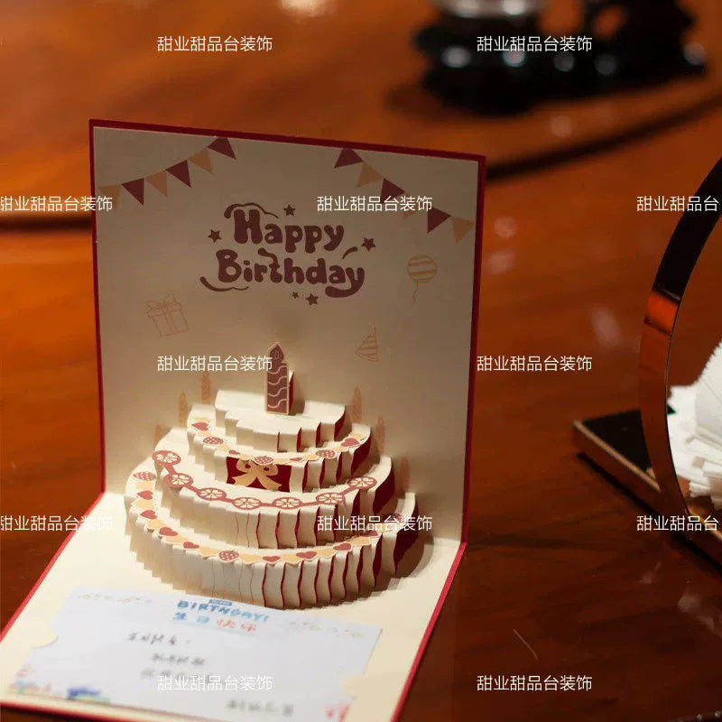 Creative 3D Pop-Up Birthday Cake Greeting Card with Envelope