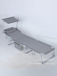 Outdoor Folding Lounge Chair with Canopy, Portable Reclining Beach Cot with Pillow, Adjustable, Sunshade & Waterproof for Camping