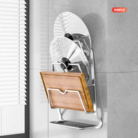 Stainless Steel Wall-Mounted Pot Lid Holder with Chopping Board Rack, Punch-Free Kitchen Organizer