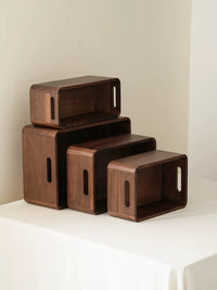 Solid Wood Storage Basket with Handle, Desktop Organizer Bin, Open-Top Wooden Storage Box